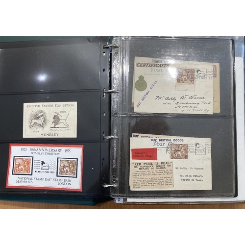 130 - STAMPS Collection of Wembley Exhibition material including cards, mint and used stamps, labels, meda... 