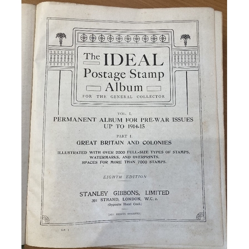 87 - STAMPS : IDEAL PRINTED ALBUM, a sparsely filled 1921 edition, Volume 1 album, for issues up to 1914-... 