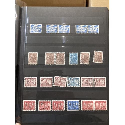 81 - STAMPS : Mixed box of stamp albums, Spain, Sweden, Switzerland, 1950's to 2000 period