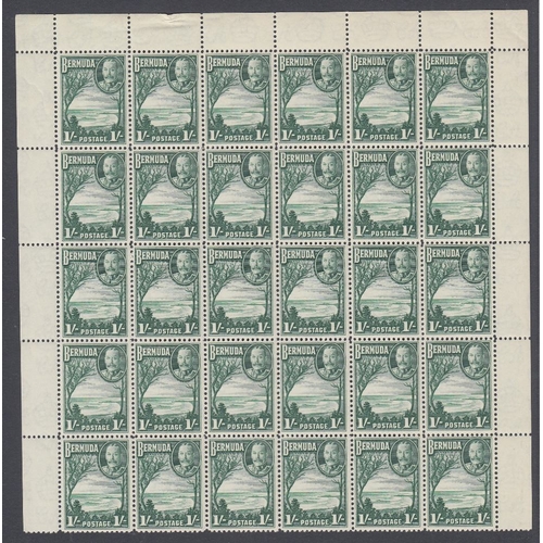 438 - STAMPS BERMUDA 1936 GV 1/- green in U/M marginal block of 30 stamps, SG 105. Cat £630.