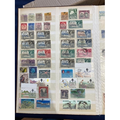 65 - STAMPS : Mixed box of seven albums and stockbooks, including India and States, plus Middle East, Yem... 