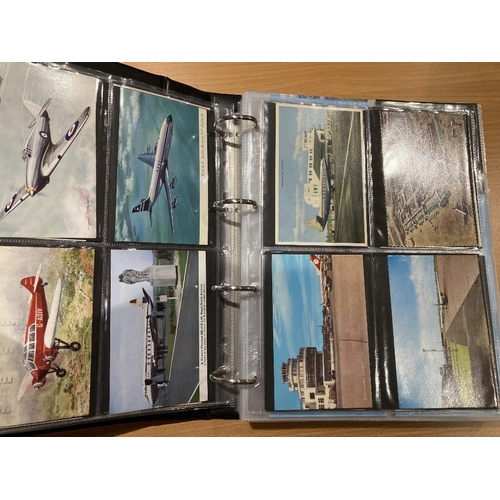 20 - Album of transport postcards with planes, buses, trams, fire engines, zeppelin etc  (approx 180 card... 