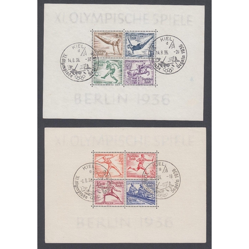 207 - STAMPS Germany 1936 Summer Olympics pair of mini-sheets fine used with special cancels STC £225