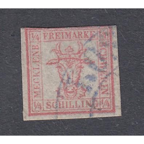 208 - STAMPS GERMANY Mecklenburg Schwerin 1856 imperf TINY ! 4/4s red fine used