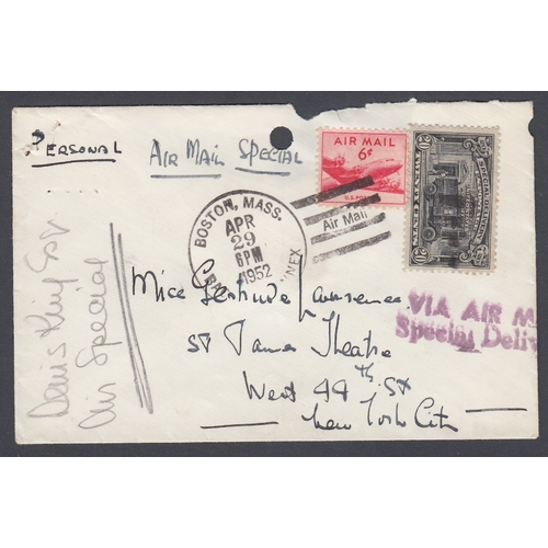 305 - 1952 Air Mail special delivery envelope from Boston to New York addressed to Gertrude Lawrence, a fa... 