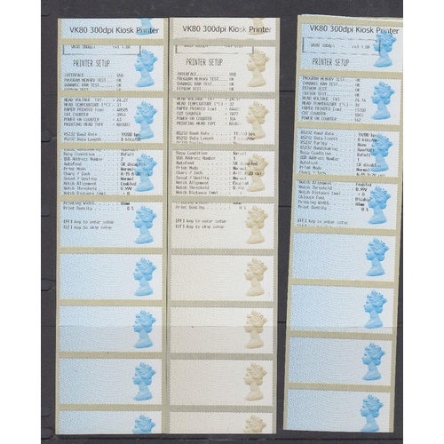 244 - STAMPS GREAT BRITAIN Post and Go printing errors, missing inscriptions etc, 9 strips of 6 or 8, prin... 