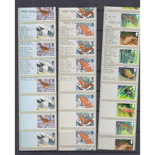 244 - STAMPS GREAT BRITAIN Post and Go printing errors, missing inscriptions etc, 9 strips of 6 or 8, prin... 