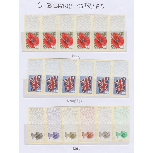 244 - STAMPS GREAT BRITAIN Post and Go printing errors, missing inscriptions etc, 9 strips of 6 or 8, prin... 