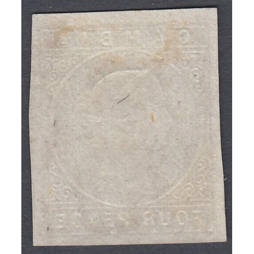 374 - STAMPS GAMBIA 1869 4d Brown, lightly mounted mint 4 margin SG 1 Cat £600