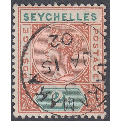 543 - STAMPS SEYCHELLES : 1897 2c Orange Brown and Green superb used with TAKAMAKA CFDS scarce SG 28va