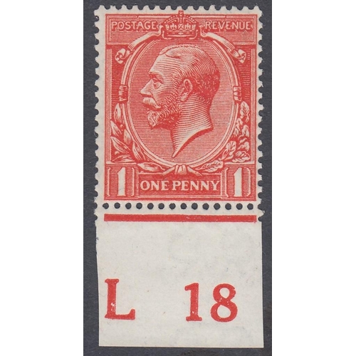 231 - STAMPS GREAT BRITAIN  1918 1d Orange Vermilion unmounted mint L18 control single with RPS cert SG 36... 