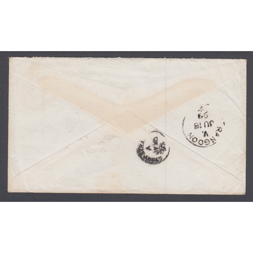 108 - STAMPS POSTAL HISTORY : BURMA, 2a 6p. Indian QV postal stationery envelope, sent from Henzada, Burma... 