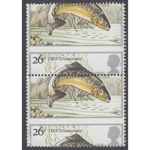 246 - STAMPS GREAT BRITAIN 1983 26p Trout, mounted mint pair with MASSIVE perf shift SG 1209