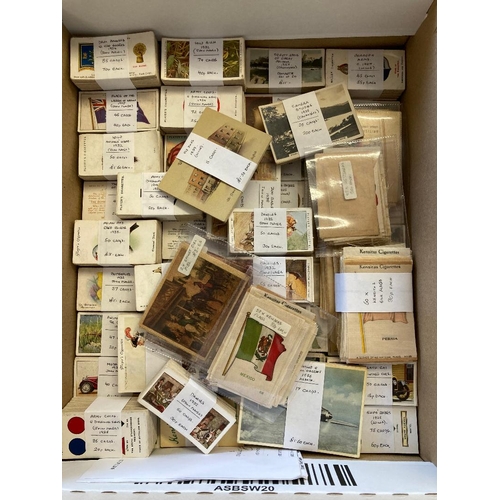 78 - CIGARETTE CARDS : Box with 5300+ cards, sorted and marked in bundles as sets and part sets etc. Some... 