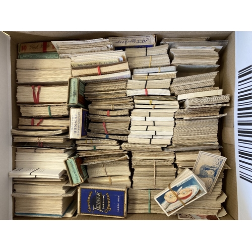 79 - CIGARETTE CARDS : Box with 3000+ cards, sorted and marked in bundles. Sets, but mostly part sets and... 