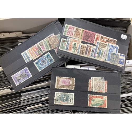 16 - STAMPS : Flat box of World stamps on stock cards, many 100's unchecked, great sorter lot, sure to re... 