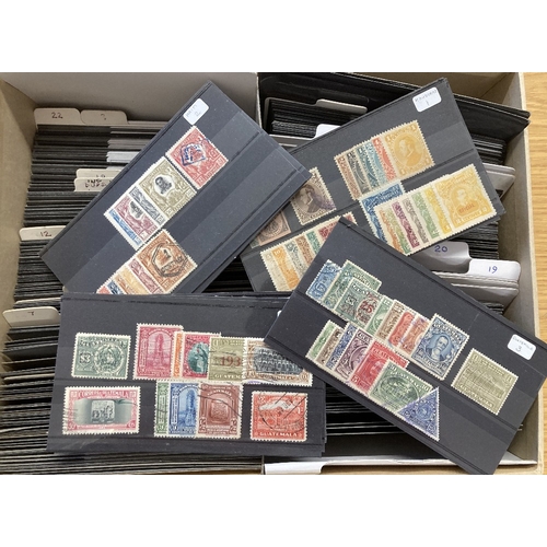 16 - STAMPS : Flat box of World stamps on stock cards, many 100's unchecked, great sorter lot, sure to re... 