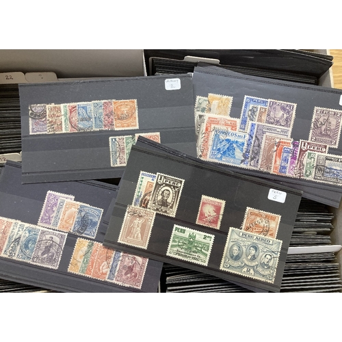 16 - STAMPS : Flat box of World stamps on stock cards, many 100's unchecked, great sorter lot, sure to re... 