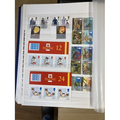 122 - STAMPS : GREAT BRITAIN Box of GB albums some with stamps, plus full stockbook with mint GB decimal s... 