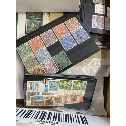 25 - STAMPS : BRITISH COMMONWEALTH, box with album pages, stockcards etc. Some useful South West Africa s... 