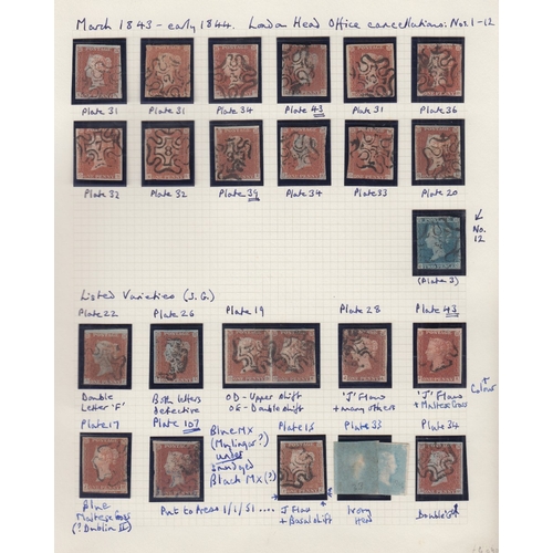 112 - Line Engraved collection in Plymouth album, 41 Plated Penny Blacks (generally mixed condition), nume... 