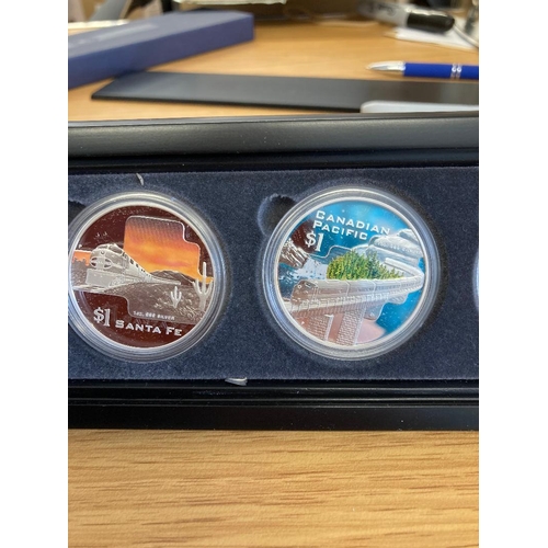 645 - COINS 2004 Great Rail Journeys Five Silver 1oz coins from Cook Islands in special display case, incl... 