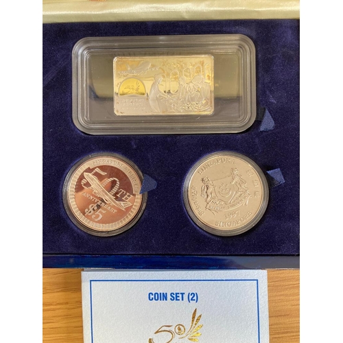 655 - COINS 1997 Singapore Airlines 50th Anniversary coin set including Silver $5 and ingot