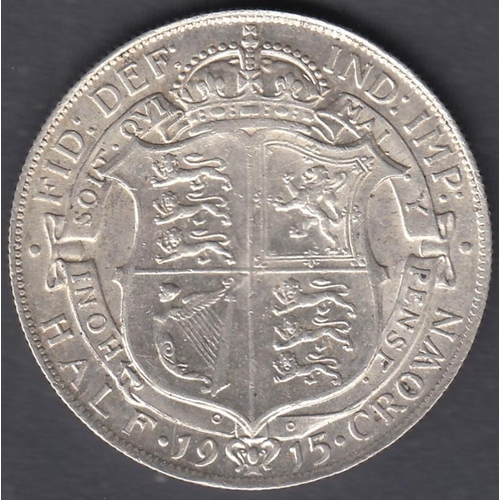 722 - COINS 1915 GV Silver Half Crown in EF-UNC condition