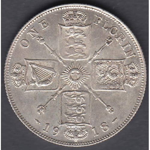 725 - COINS 1918 GV Silver Florin in EF to UNC condition