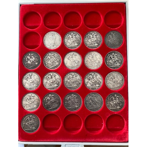 595 - COINS Collectors tray of Queen Victoria Silver Crowns 1888 -1900 mixed condition but generally good ... 