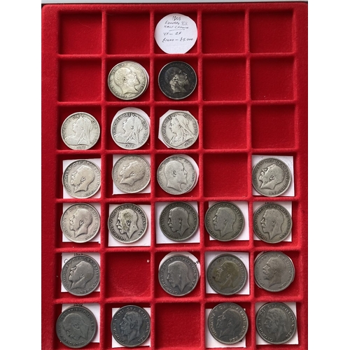 596 - COINS Collectors tray with Silver Half Crowns QV to GV including a couple of scarce dated 1904 and 1... 