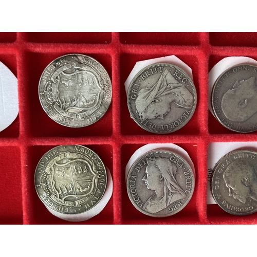 596 - COINS Collectors tray with Silver Half Crowns QV to GV including a couple of scarce dated 1904 and 1... 