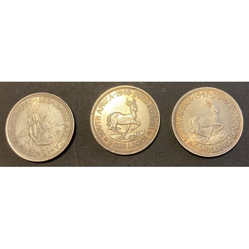 676 - COINS Three GVI South Africa 5/- Silver coins