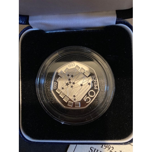 744 - COINS 1993 Silver Proof 50p Double Dated EU design