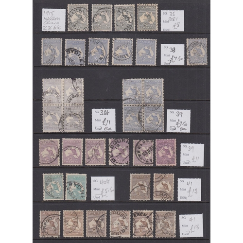 382 - STAMPS AUSTRALIA A collection used Kangaroo & George V heads on 13 stock pages, all identified with ... 