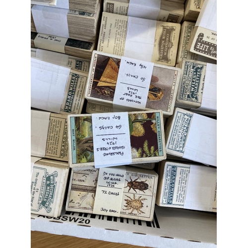 149 - CIGARETTE CARDS Box with 9900+ cards, sorted and marked in bundles as sets or part sets etc. Some du... 