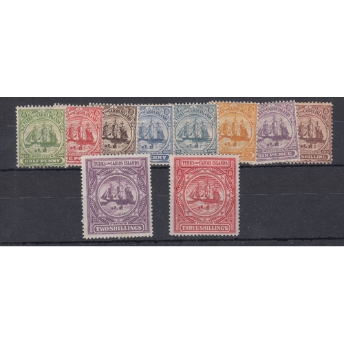 550 - STAMPS TURKS AND CAICOS 1900 mounted mint set to 3/- SG 101-109 plus SG104a (light crease on 3/-)