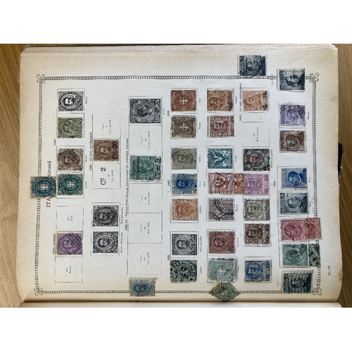 27 - STAMPS Old Imperial album, rather tatty with a spattering of stamps plus an Ideal Album sparsely fil... 