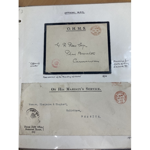 261 - STAMPS GREAT BRITAIN Album of postal history including early pre-stamp, registered mail, Official ma... 