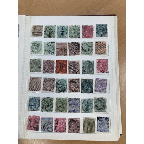 464 - STAMPS INDIA Small stockbook of mint and used including better stamps such as Ghandi 10r mint and us... 