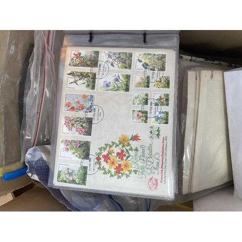 46 - STAMPS Large box with hundreds of old album pages , covers and stockbooks, FDC's etc, lots of better... 