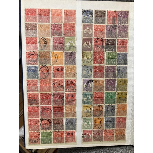 384 - STAMPS AUSTRALIA Accumulation of used Roo's and Heads in stock book (over 1000 stamps)