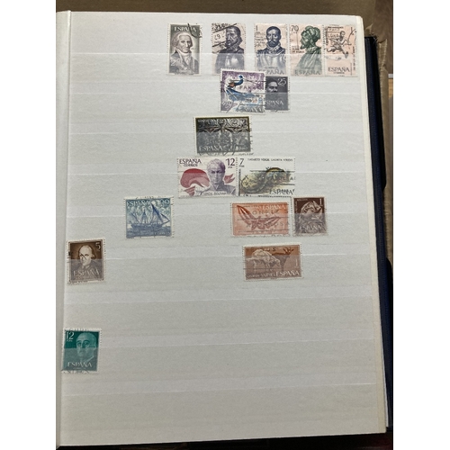 92 - STAMPS Mixed box with eight albums plus some stock pages, Yugoslavia, Romania, Spain, Poland, and Po... 