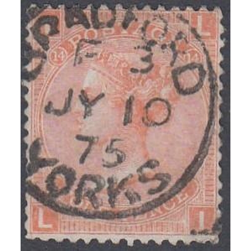 202 - STAMPS GREAT BRITAIN 1865 4d dull vermilion plate 14 fine used Bradford CDS cancel SG 93