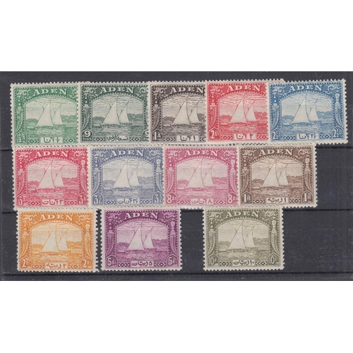 248 - STAMPS ADEN 1937 Dhow 1/2a to 10r lightly mounted mint set of 12, includes the better bright aniline... 