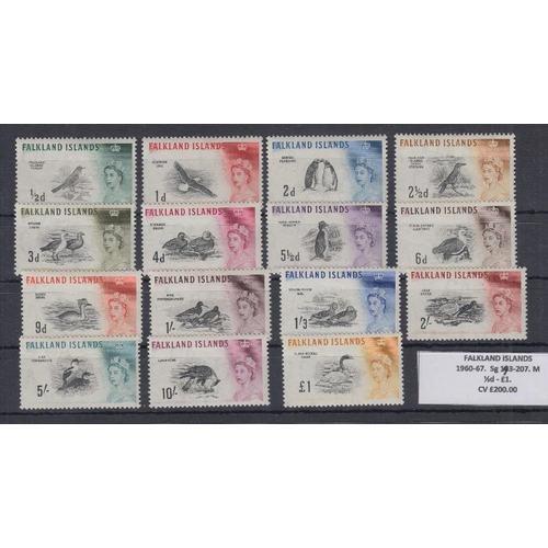 297 - STAMPS FALKLANDS 1960-67 mounted mint set to £1 SG 193-207 Cat £200