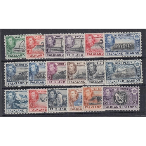 300 - STAMPS FALKLANDS 1936 GVI definitive set of eighteen stamps to £1, lightly mounted mint, SG 146-63. ... 