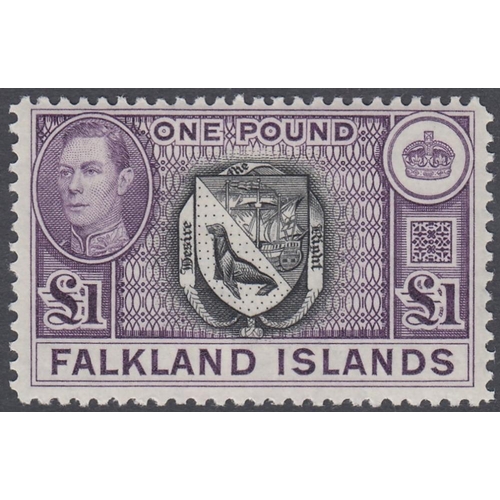 300 - STAMPS FALKLANDS 1936 GVI definitive set of eighteen stamps to £1, lightly mounted mint, SG 146-63. ... 