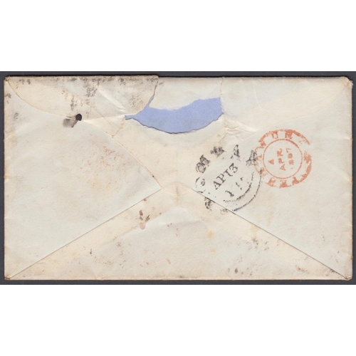 364 - POSTAL HISTORY INDIA 1857 entire with imperf pair of 4a Blue and Red India to London 4th April 1857.... 