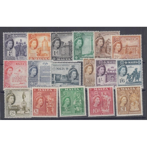 412 - STAMPS MALTA, 1953 definitive set to £1 unmounted mint SG 266-282 Cat £130